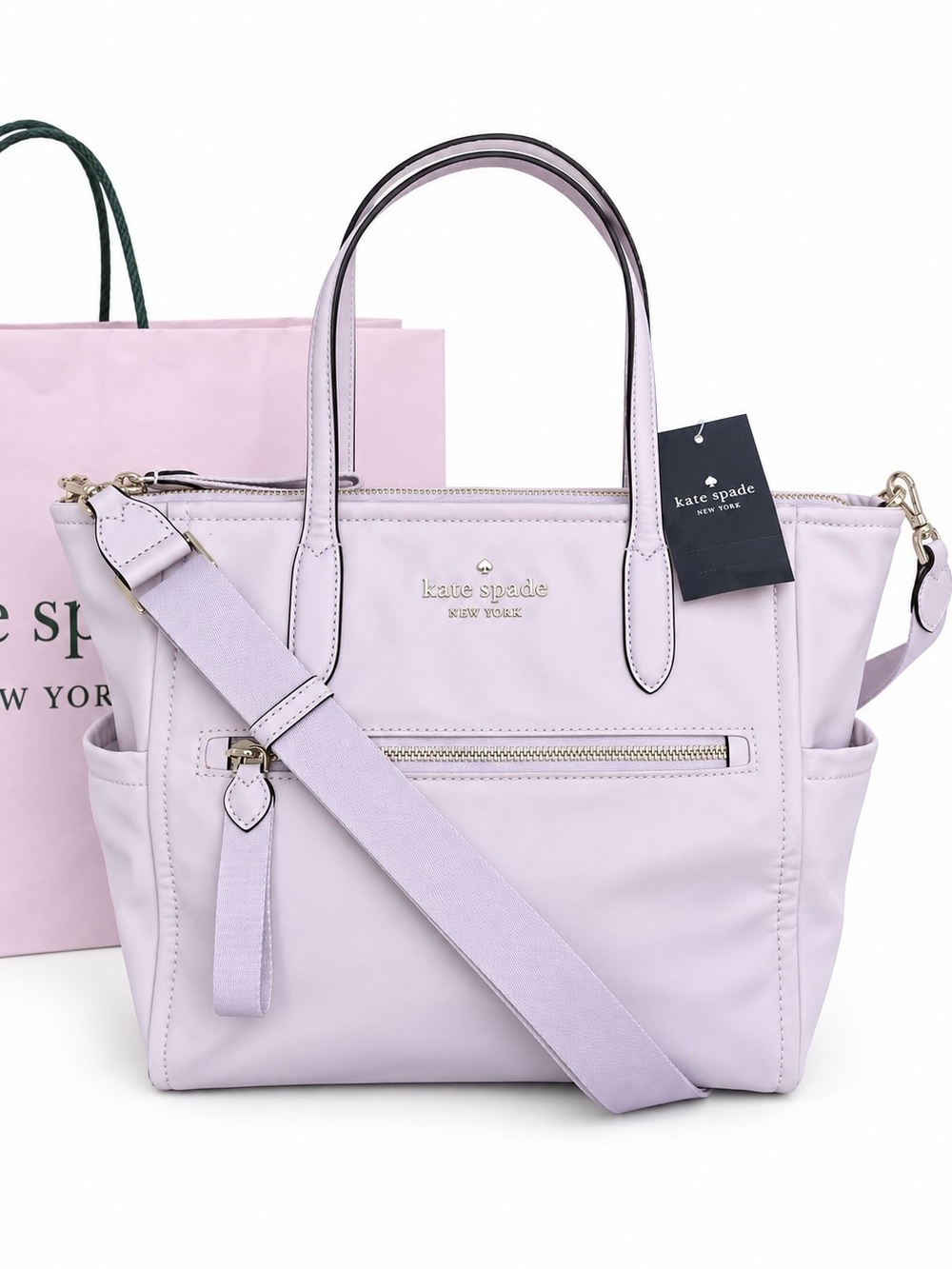 NWT Kate Spade Chelsea Nylon Satchel Tote Crossbody Bag Lilac Handbag $299 MSRP